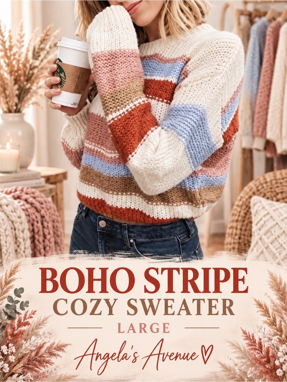 Boho Stripe Cozy Sweater NEW
